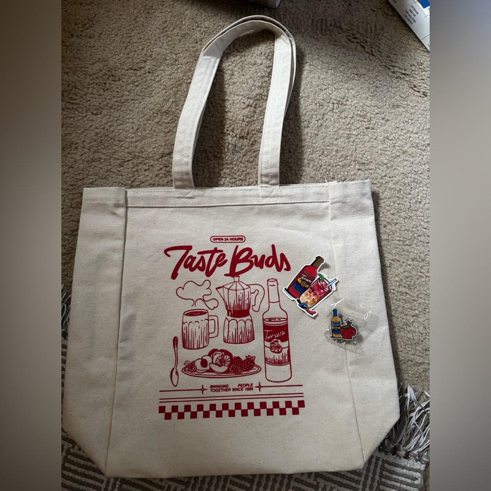 Torani swag (tote, sticker and pin)
